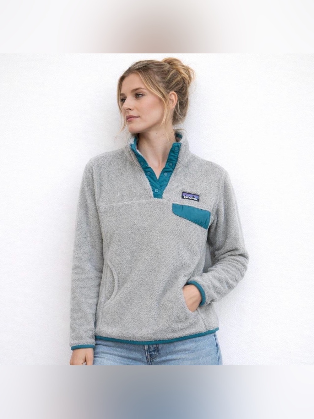 Patagonia Gray Fleece Jacket with Teal Trim